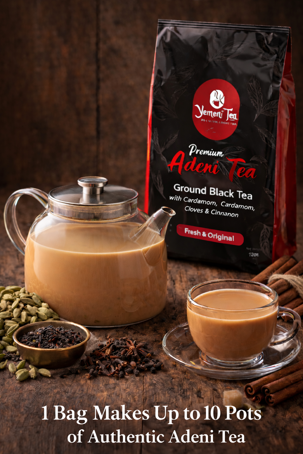 Premium Adeni Tea (Karak Chai) - Authentic Spiced Tea Blend with Cinnamon, Cardamom & Cloves